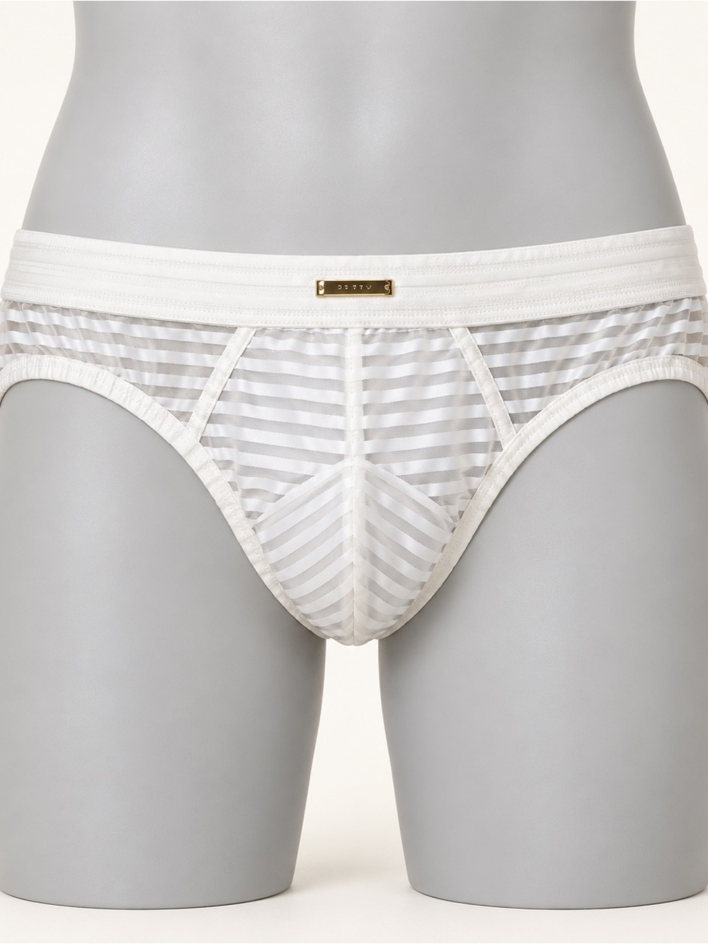 Men's White Striped Semi Sheer Swim Briefs - Designer Style